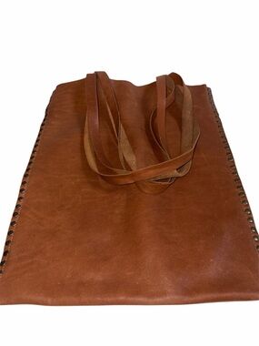 Eileen Fisher Brown Cognac Leather Studded Tote Bag